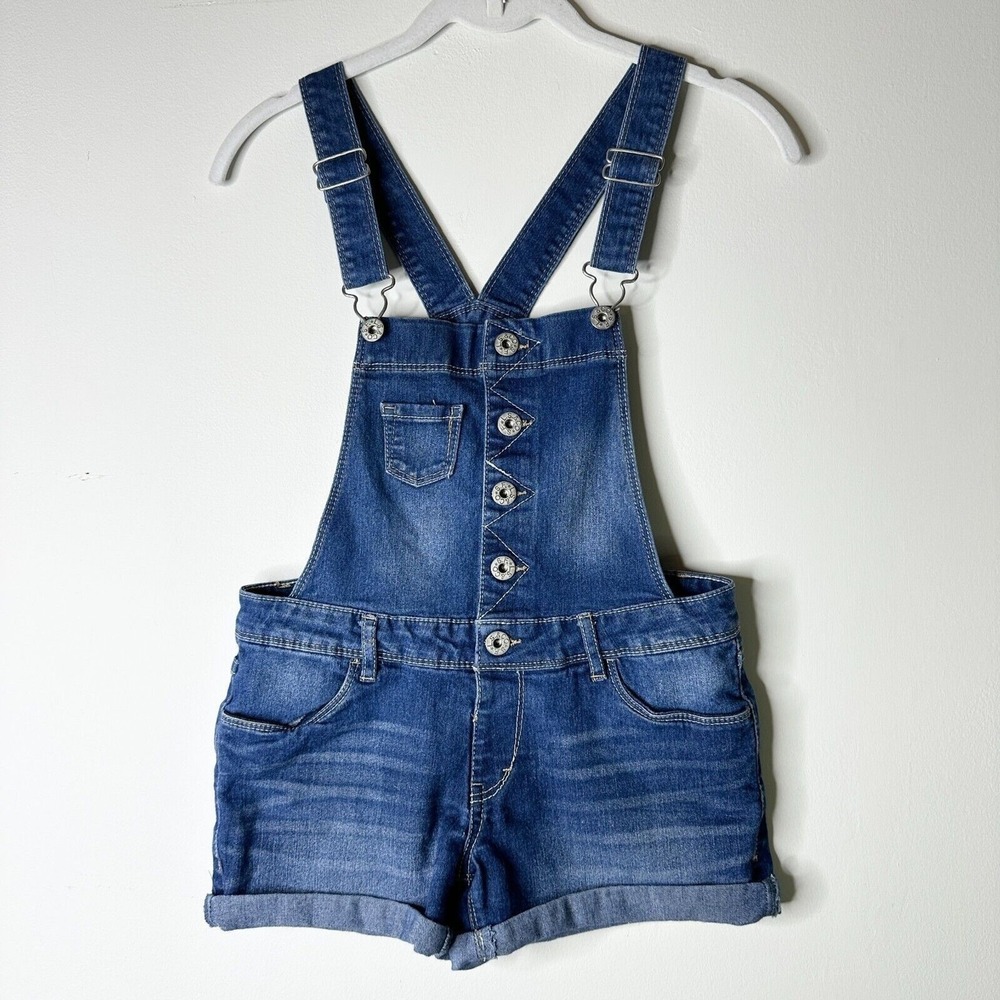 Levi's Denim Shortall Girls 12 Reg Blue Medium Wash Button Overall Distressed
